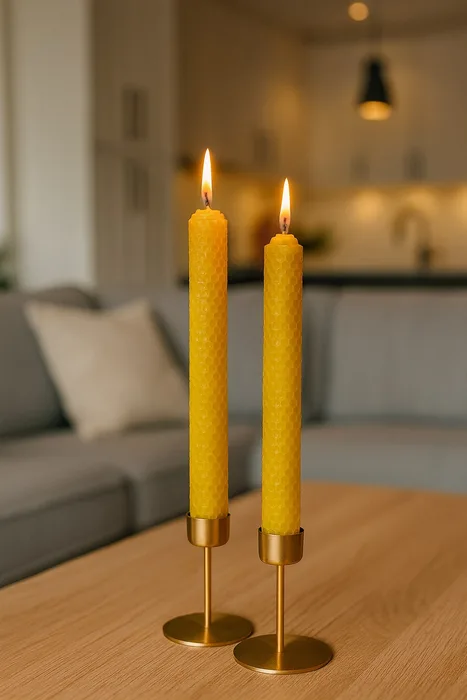 זוג נרות בעיצוב שעוות דבורים