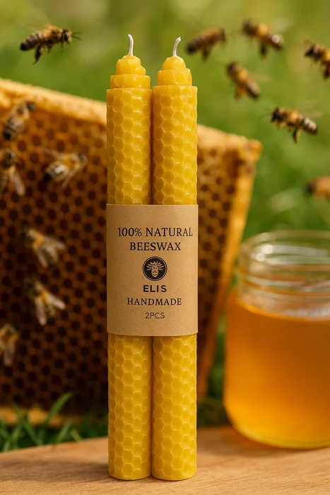 זוג נרות בעיצוב שעוות דבורים