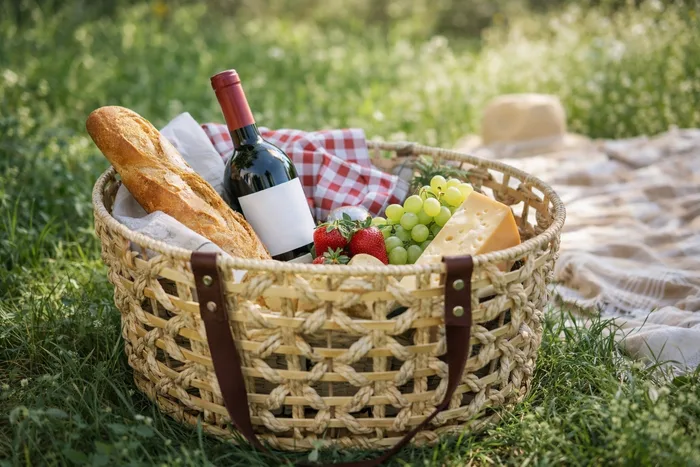 סל שוק קלוע עם ידיות עור