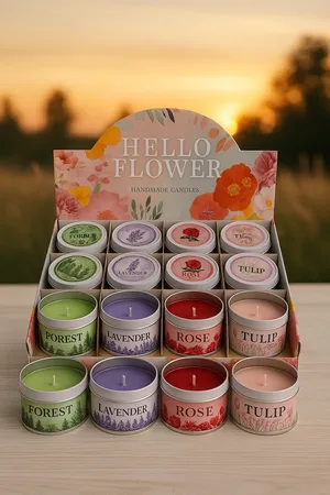 מארז 12 נרות ריחניים בכלי מתכת