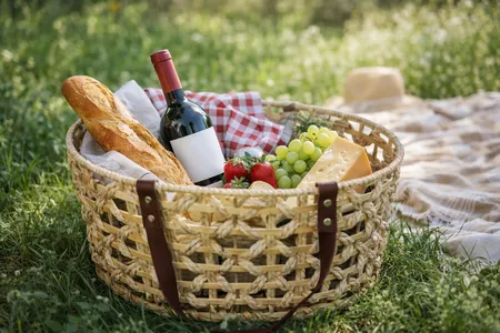 סל שוק קלוע עם ידיות עור